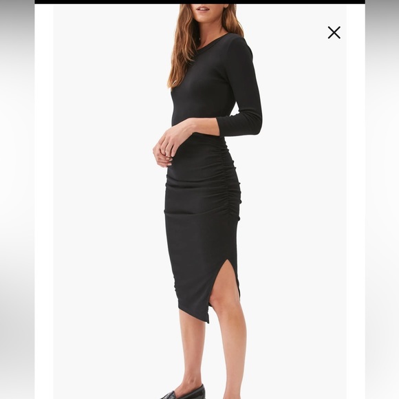 Michael Stars Christina Ribbed Knit Mid Length Sleeve Midi Dress Black Size M - Picture 2 of 11